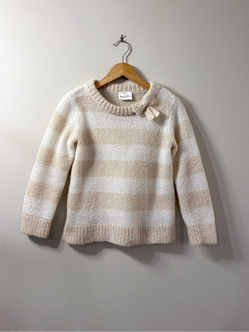 Hanna Andersson Girls 110 US 5 Cream White Stripe Sparkle Fuzzy Sweater Kidcore